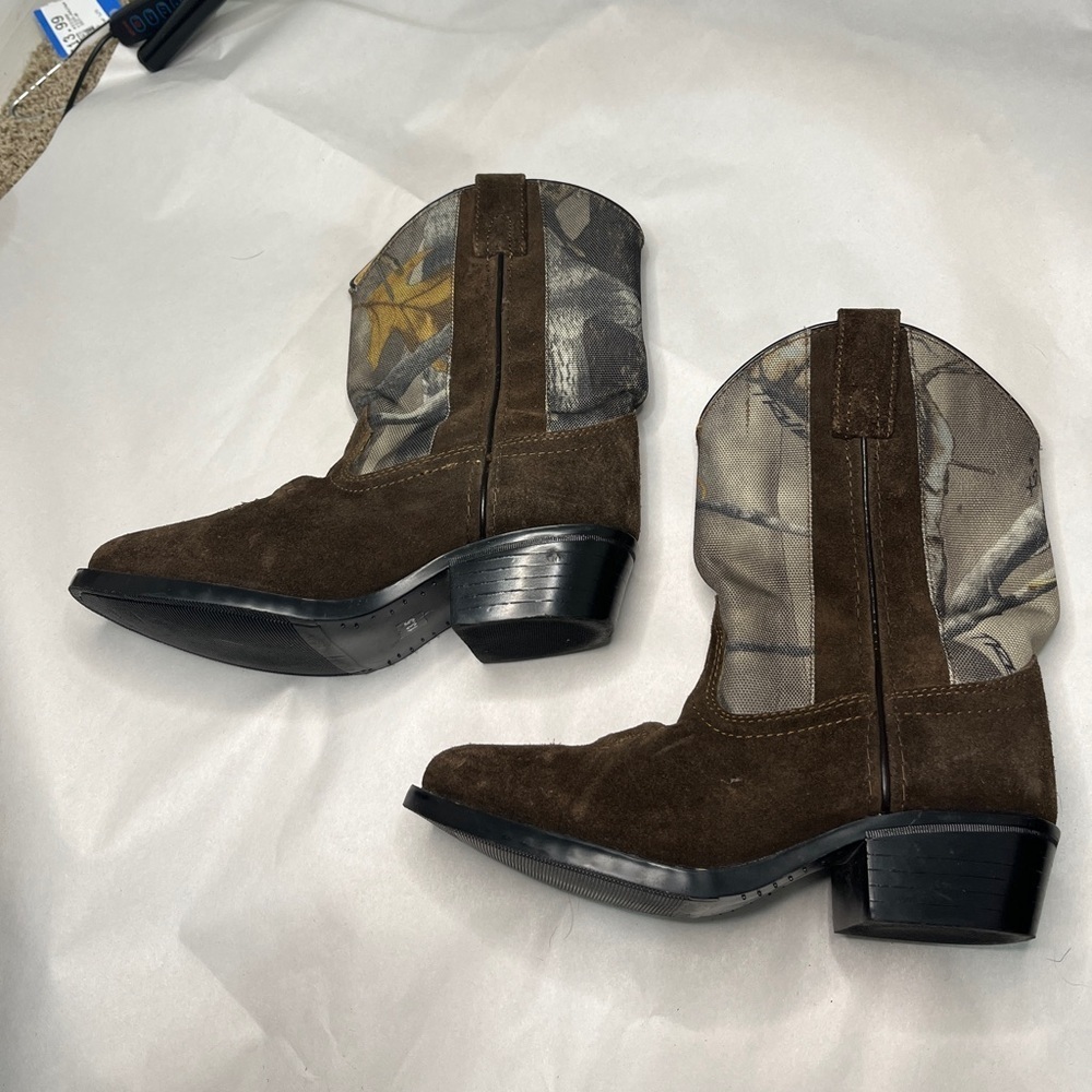 Masterson Boot Co. Boy's Size 13.5 Suede & Camo Canvas Western Cowboy Boots - Picture 10 of 12